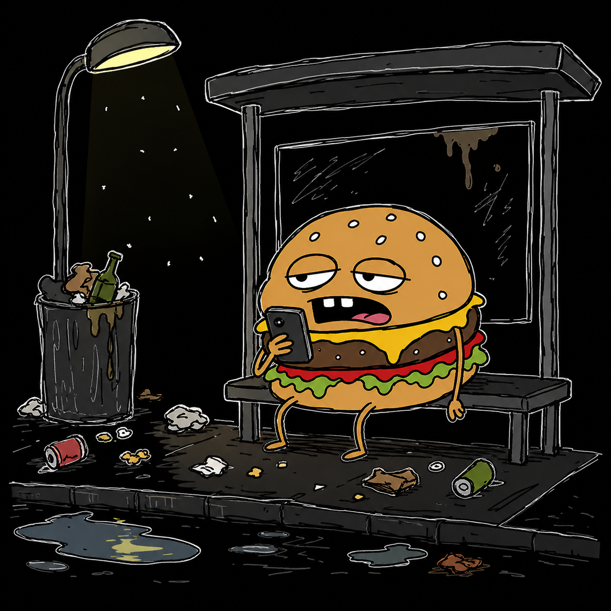 Burger at a bus stop